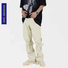 

UNCLEDONJM Ribbon Hip Hop Cargo Pants Men Streetwear Cotton Joggers Fashion Sweatpants Casual Harem Trousers