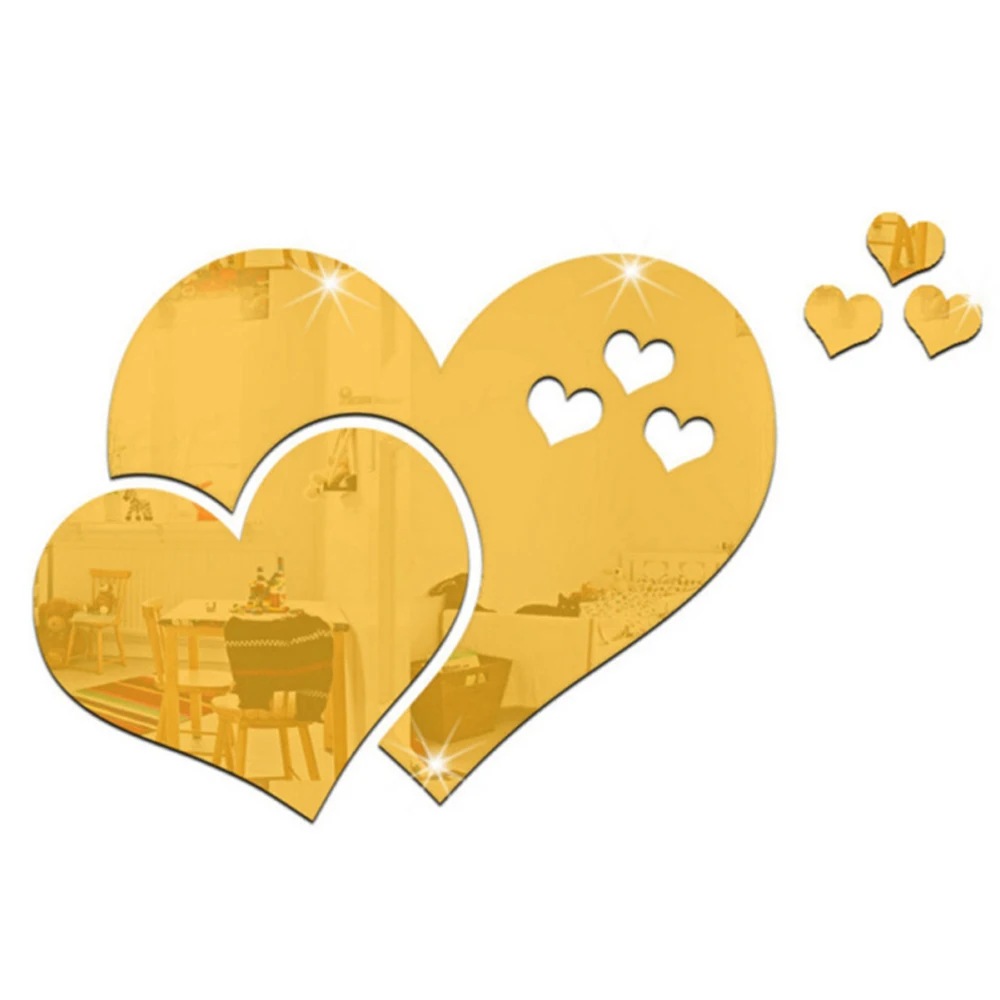 3D зеркало любовь сердца Наклейка на стену DIY Гостиная Искусство, Настенное Украшение Съемный Настенный стикер s домашний декор - Цвет: Золотой