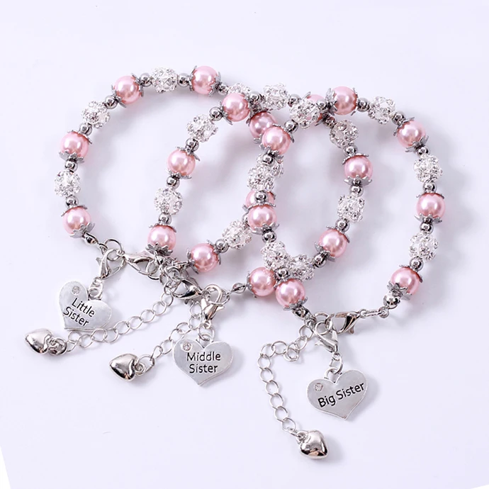 light pink 3 шт., жемчужные браслеты дружбы для женщин, стразы, браслеты, ювелирные изделия, розовое, фиолетовое сердце, подвески, браслеты дружбы, Новинка - Окраска металла: light pink