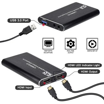 

4K HDMI Game Capture Card USB3.0 1080P Reliable Portable Capture Card Device for Streaming Live Broadcasts Video Recording