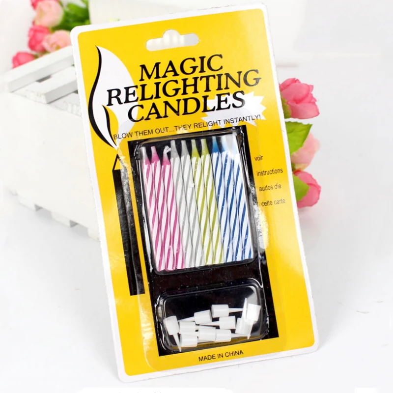 10 Pcs/lot Magic Relighting Favor Candles Funny Tricky Birthday Eternal Blowing Candles Birthday Party Joke Cake Decors Supplies