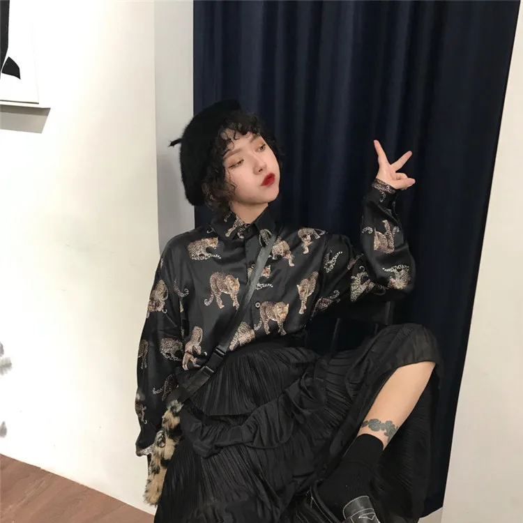 Woherb Осенняя блузка с длинными рукавами женская шикарная Корейская леопардовая печать Harajuku рубашка с животным принтом женские свободные повседневные Блузки Топ