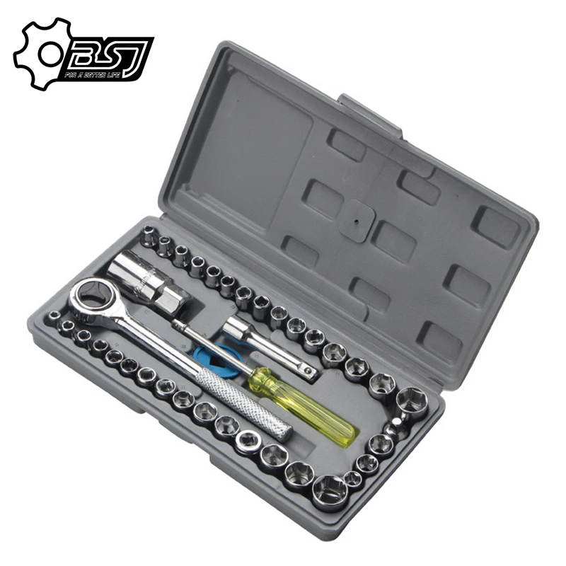 

40 шт. 1/4 3/8 дюймов гаечный ключ с трещоткой, набор для ремонта автомобильного мотоцикла, ручной инструмент, удлинитель, шестигранные гнезда, трещотка, ручка