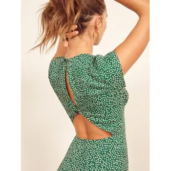

Western-style green floral dress for women sexy backless split slimming holiday beach dress Super fairy dress