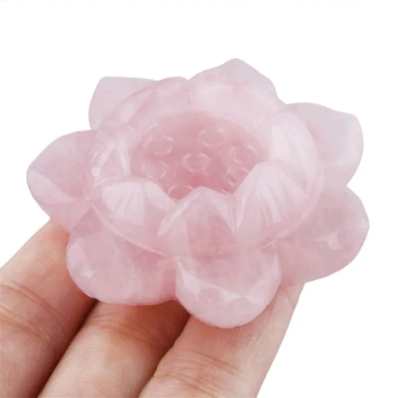 

1pc Cute Hand Carved Rose Crystal Quartz Lotus Flower Crystal Craft