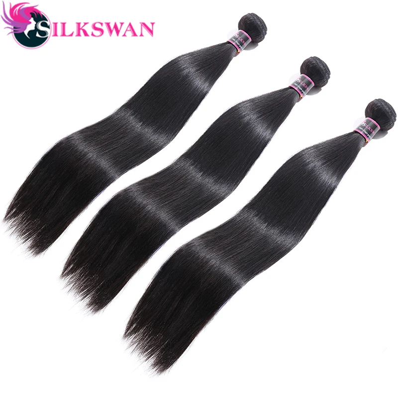 Silkswan бразильские прямые Человеческие волосы remy 10-40 дюймов Пряди с закрытием с детскими волосами для женщин