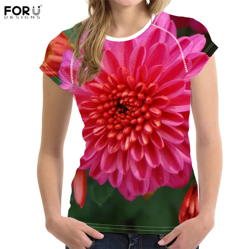 FORUDESIGNS/женская модная футболка в стиле Harajukus с цветочным принтом розы, женские топы, женские брендовые футболки, женские футболки - Цвет: HMO224BV