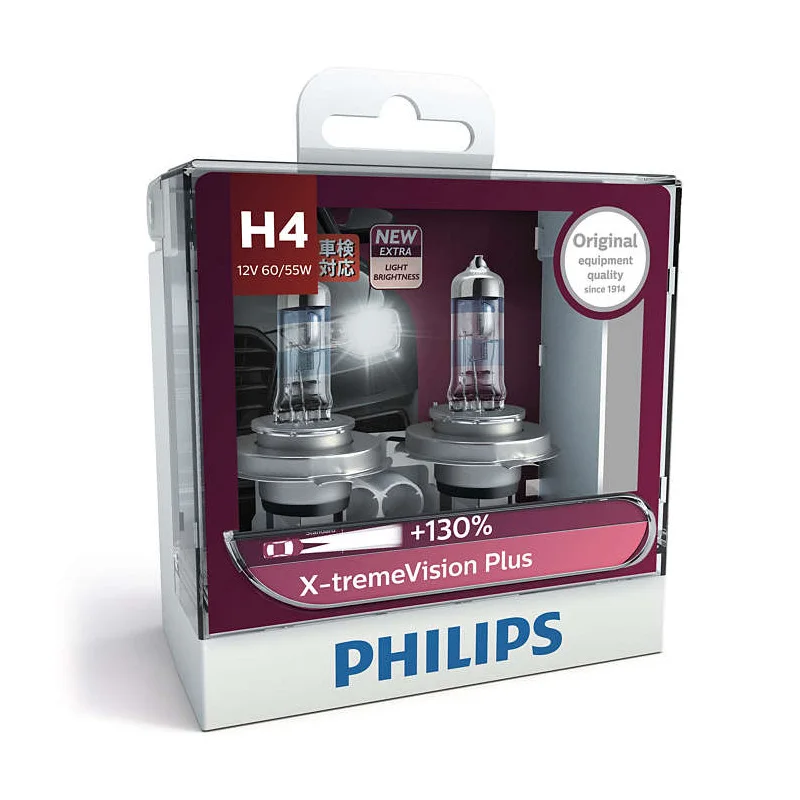 

2X Philips H4 9003 HB2 12V 60/55W X-treme Vision Plus Xenon White Light Halogen Headlight 130% Brighter Genuine Bulbs 12342XVPS2