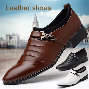 

Newly Men PU Leather Shoes Formal Comfortable Flat Pointed Toe Casual Shoes OH66