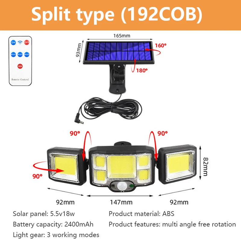 solar torch lights 192 LED/COB Solar LED Light Outdoor Remote Control Spotlight PIR Motion Sensor LED Solar Street Lamp For Garden Pathway Lighting solar lamp outdoor Solar Lamps