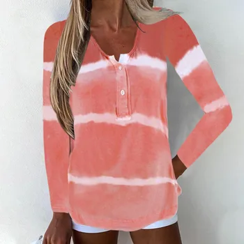 

2020 Basic Striped T-Shirt Women Long Sleeve Button Tee Female Shirt Femme Korean Style Plus Size Casual Tshirt Ladies Tops