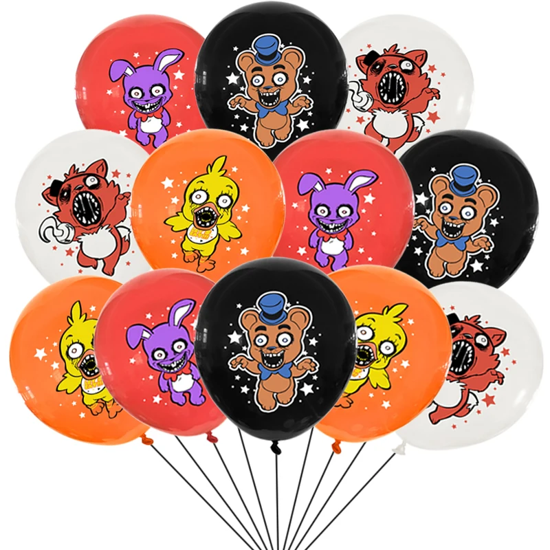 Zhongkaihua FNAF Party Supplies Set:Include 1 FNFA Brithday Banner, 7  Animal Cake Toppers, 1Big Cupcake Toppers, 24 Latex Balloons for FNAF Theme