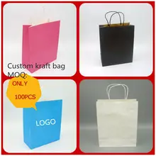 100x заказной печатный логотип перерабатываемая крафт-бумага сумка для подарок покупателю упаковочные пакеты