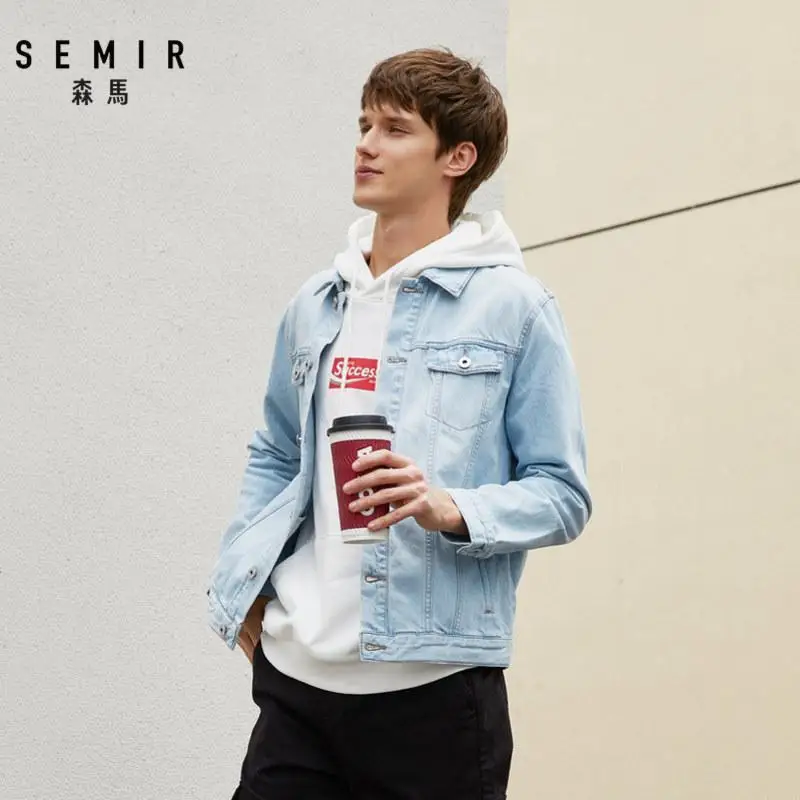 Джинсовые куртки SEMIR, мужские пальто, темно-синяя Повседневная джинсовая куртка для подростков, хлопковая джинсовая куртка с отложным воротником и длинным рукавом, джинсовые куртки-бомберы