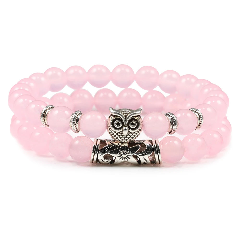 Pink 2 шт./компл. сова браслет голубой бирюзовый Браслеты классический натуральный бусина из лавового камня браслеты с подвесками Для мужчин Браслеты Mujer Bijoux(украшения своими руками) чехол для телефона на руку - Окраска металла: Pink