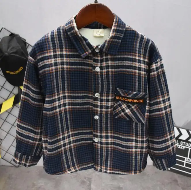 plush shirt Детские модные зимние комплекты одежды для маленьких мальчиков, плюшевая в клетку рубашка для мальчиков, плюшевый свитер, плюшевые штаны, спортивный костюм комплект одежды из 3 предметов - Цвет: plush shirt