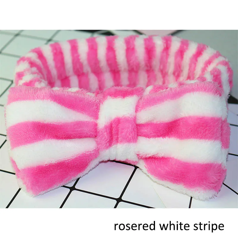 rosered white stripe Многофункциональные банные повязки для волос бантик мягкий шарф лента Эластичные аксессуары для ванной комнаты полоса точка печати повязка для волос женские принадлежности - Цвет: rosered white stripe