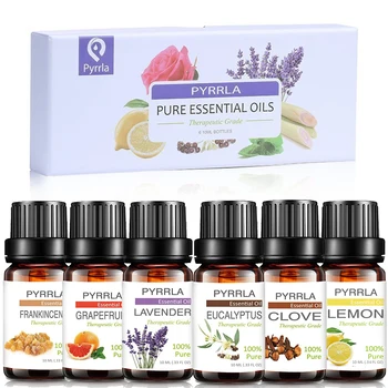 

Pyrrla 10ML 6pcs /Lot Pure Essential Oils Gift Set Humidifier Aroma Oil Lavender Lemon Eucalyptus Frankincense Clove Grapefruit