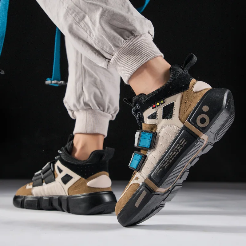 Hip Hop Mens Chunky Sneakers Hook Loop Shoes Kanye West Tenis Sapato Masculino High Platform Sneakers Basket Man Walking Shoes
