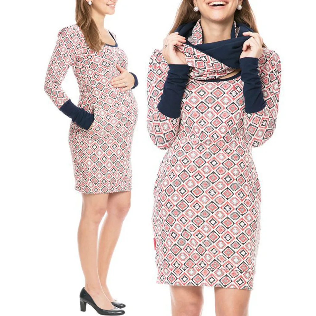 Материнство кормящих Толстовка зима беременность платье длинное для беременных и кормящих женщин с капюшоном топы Футболка осеннее платье для кормящих