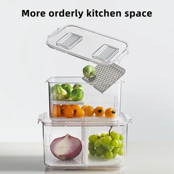 

Refrigerator Food Storage Box With Lids Kitchen Storage Fruit Vegetable Drain Basket Plastic Separate Fresh Keeping Seal Box ZZ