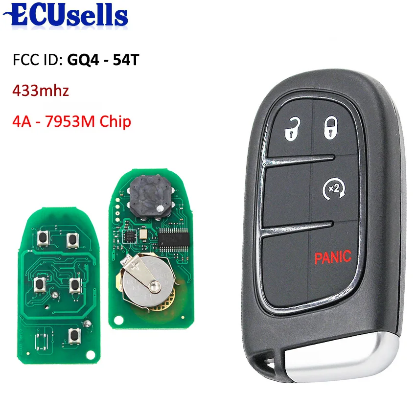 4/3+ 1 кнопка дистанционный смарт ключ-брелок для Jeep Cherokee ram 433MHz 7953M 4A чип FCC ID: GQ4-54T