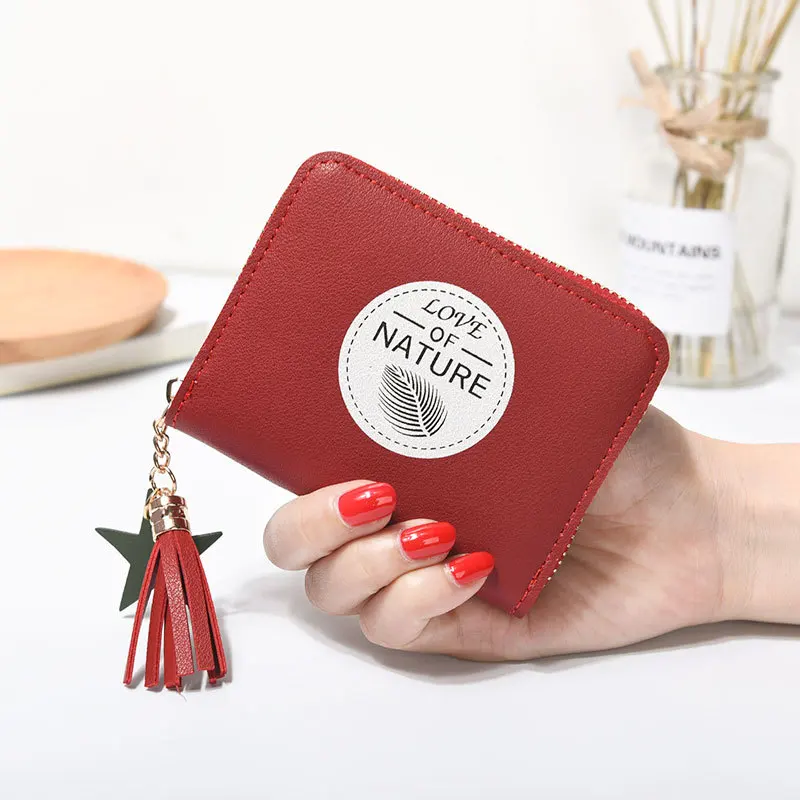 Women's Fashion Leather Short Tassel Wallets Lady Cute Mini Card Holder Female Credit Purse Coin Pouch Small Purses | Багаж и сумки