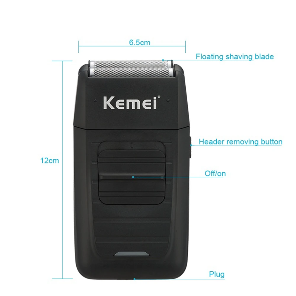 Kemei Аккумуляторная Беспроводная Бритва для мужчин, бритва для волос с двумя лезвиями, возвратно-поступательный станок для бритья, бритва для бороды, триммер для волос для лица