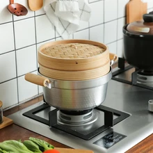 Пароварка из нержавеющей стали, двухслойная Бытовая бамбуковая Паровая булочка для хлеба, пирога, кастрюля для завтрака, кастрюля для кастрюли, супа