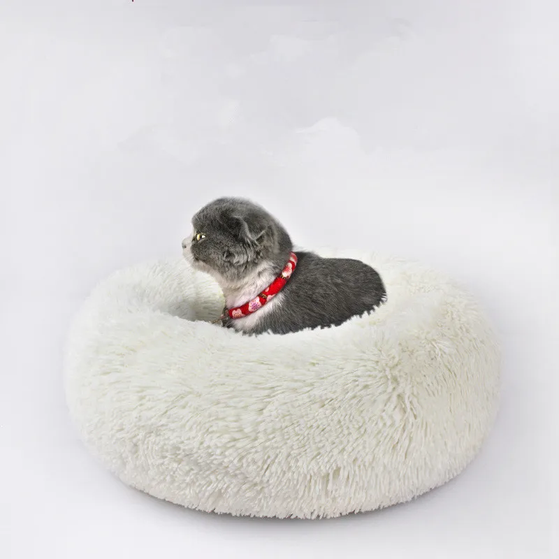 buy Winter Long plush Dog Bed Soft Warm Luxury Donut Dog Bed for Small Medium Dogs Cat Bed Pet Sofa Washable Round Puppy House Mat