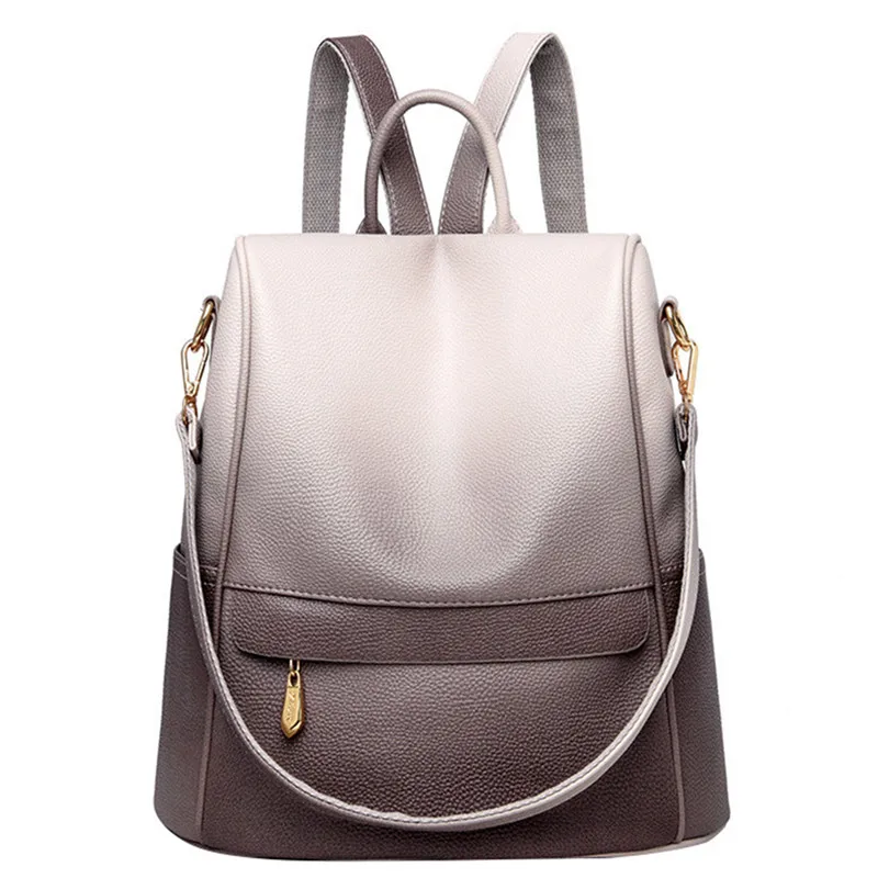 

Designer Soft Leather Women's Backpack Contrast Color Ladies Shoulder Schoolbags For Teenager Girls Travel Bags Rucksack Mochila