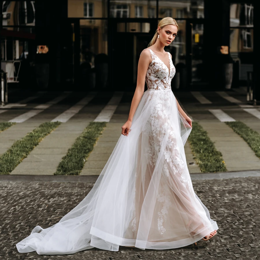 

Женское свадебное платье на тонких бретельках, темно-розовое кружевное платье-футляр из тюля цвета шампанского с кристаллами и открытой спиной, Элегантное Длинное платье невесты