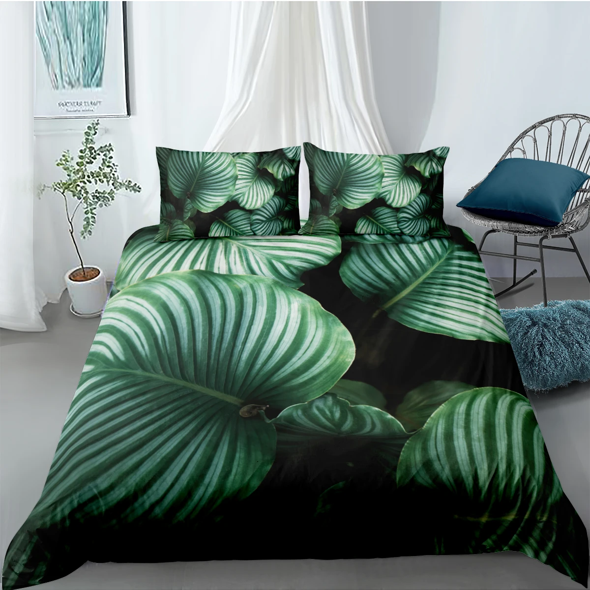 

3D Green Bedclothes Leaf Duvet Cover Sets Plant Comforter Cases Pillow Covers Full Double Single Twin Queen Size 180*210cm