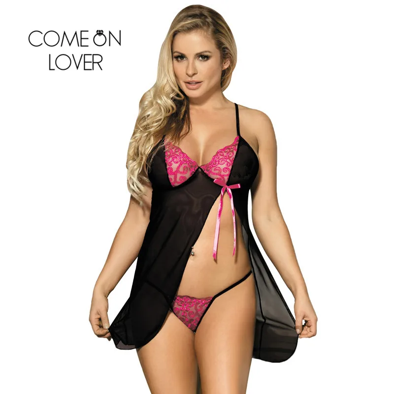 Comeonlover, сетчатая Ночная сорочка, сшивание, привлекательная, Ropa Erotica Mujer, размера плюс, прозрачная, на тонких бретелях, сексуальная, RE80355