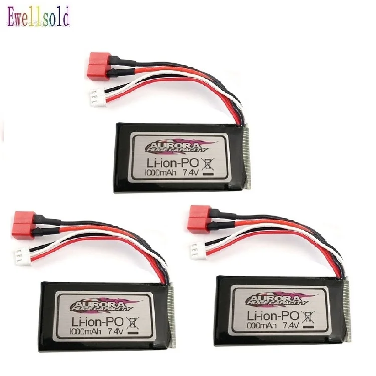 Ewellsold 1-3 шт Xinlehong Q901 Q902 Q903 1/16 2,4G RC автозапчасти 7,4 V 1000MAH Lipo батарея T plug