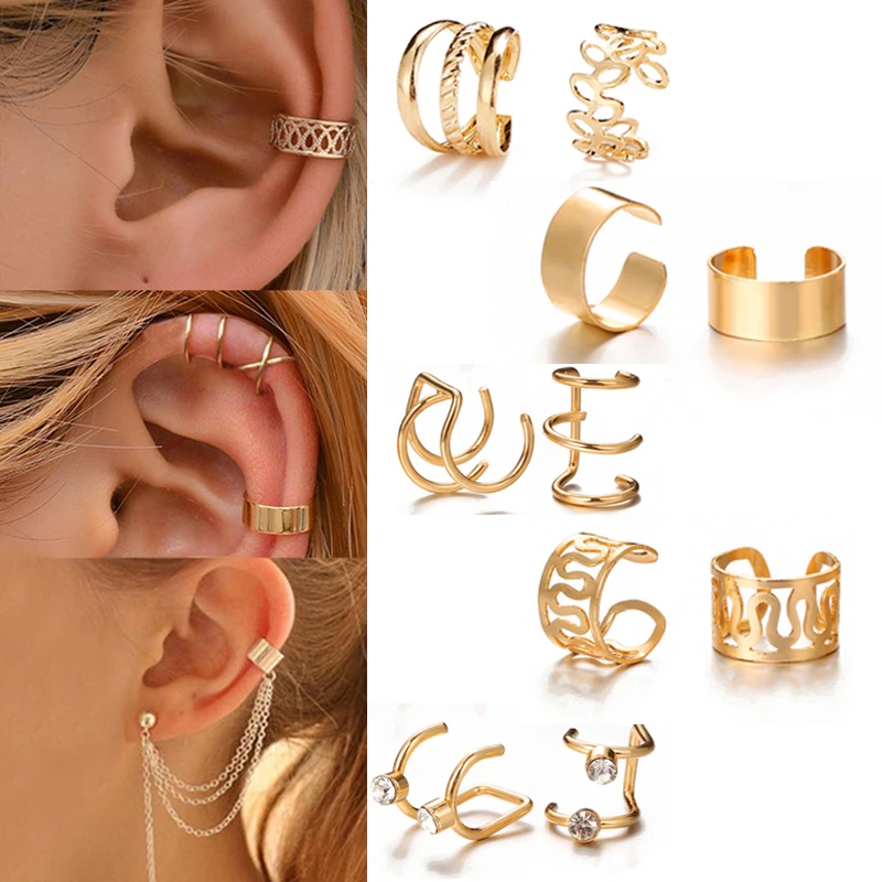 Ear Clip Earrings Clip Earrings Ear Clip Ear Accessories 17KM Ear Cuff Gold Color Leaves Non-Piercing Ear Clips Fake Cartilage Earrings Clip Earrings For Women Men Jewelry