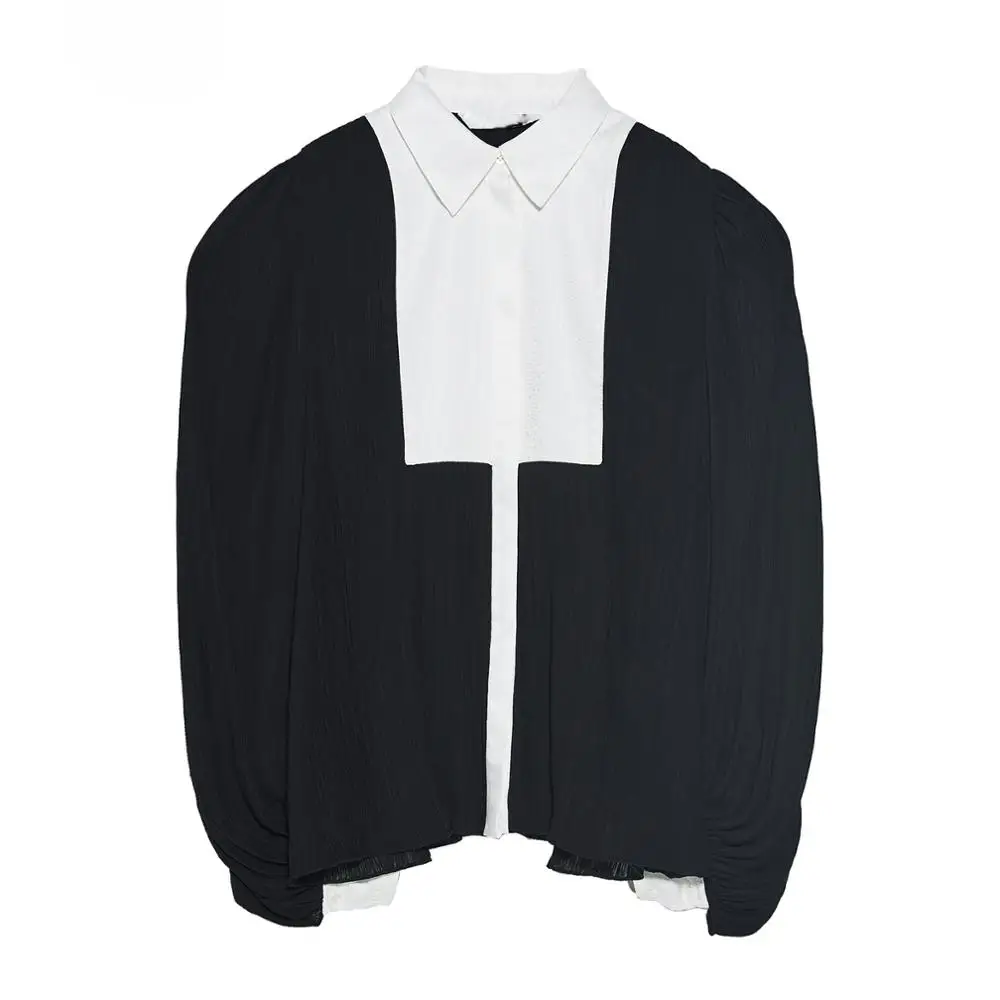 ZA, женская рубашка, модная, новая, весенняя, прошитая, передний карман, рубашка, бохо, женская, свободная, длинный рукав, рубашка с отворотом, вечерние, подарок - Цвет: Черный