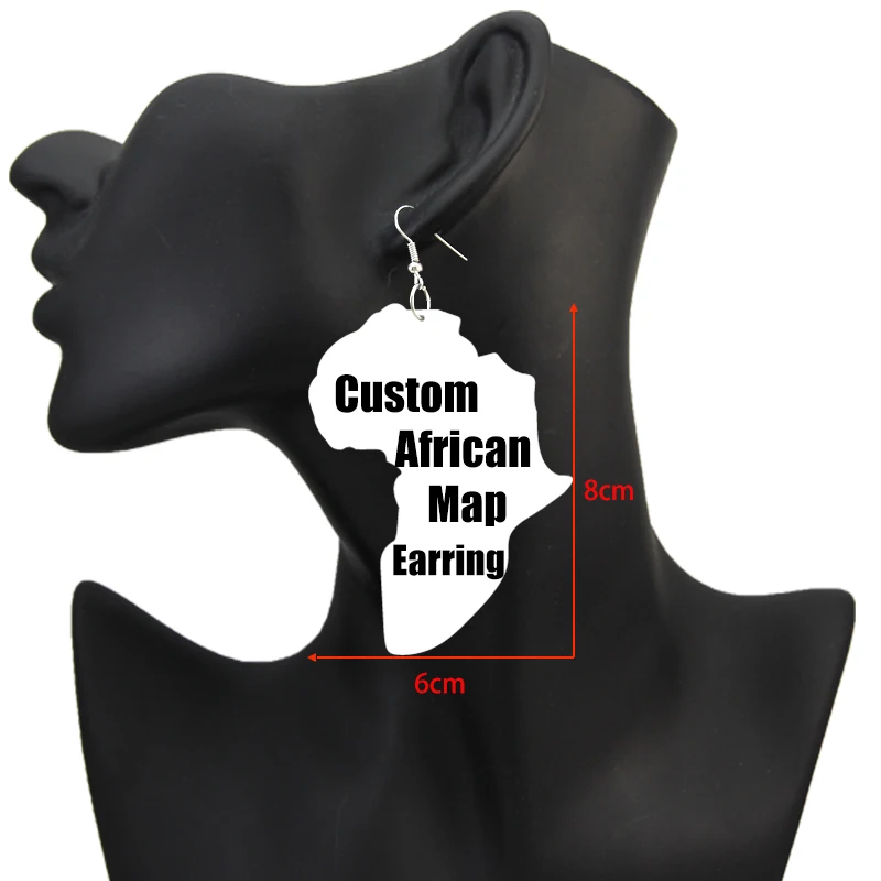 SOMESOOR Custom African Map Wood Drop Earrings Both Sides Print Personalized Loops Pendant Ear Dangle Jewelry For Women Gift