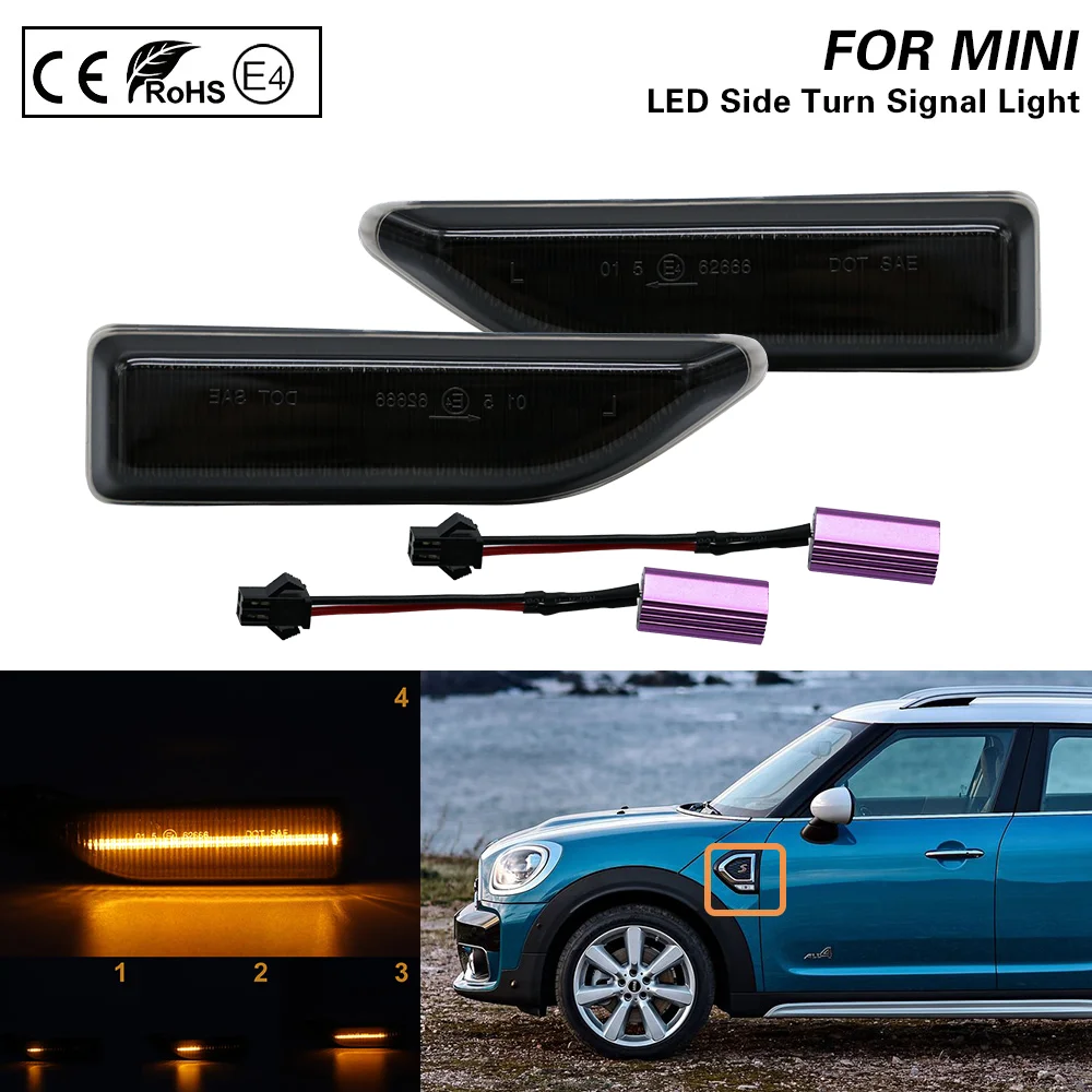 2Pcs For MINI Countryman F60 2017 2018 2019 2020 2021 Smoked Dynamic Sequential LED Side Marker Light Flowing Turn Signal Lamp