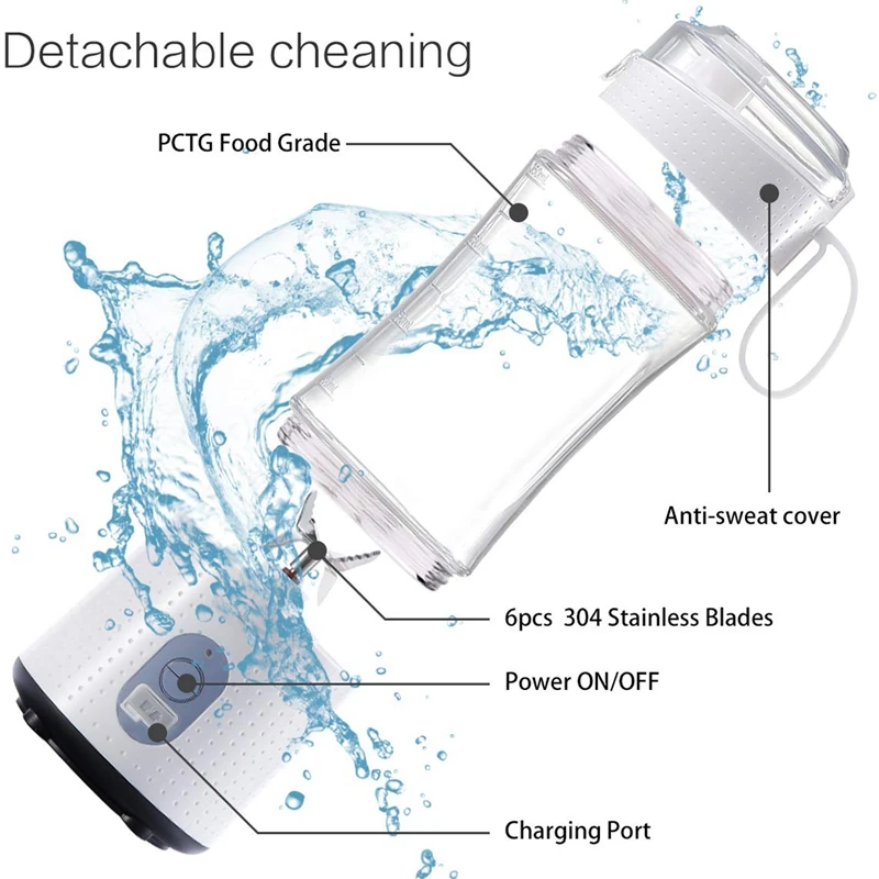 Portable Blender,Personal Size Blender for Smoothies and Shakes, Handheld Fruit Mixer Machine 13Oz USB Rechargeable Juicer Cup,I