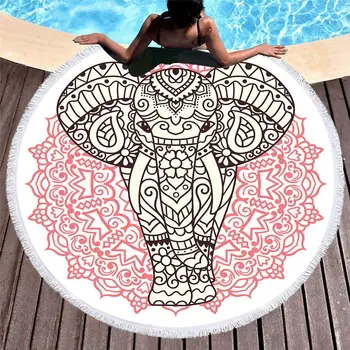 

Elephant Mandala Round Beach Towel for Adults Boho Microfiber Bath Towel Tassels Bohemian Exotic Yoga Mat