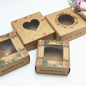 

100Pcs Paper Handmade Jewelry Displays Gift Boxes With Clear PVC Windows Wedding Candy/Chocolate/Cookie Aircraft Packing Box