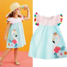 Летнее Полосатое платье для маленьких девочек с принтом Фламинго Повседневное платье с животными сарафан для От 1 до 6 лет