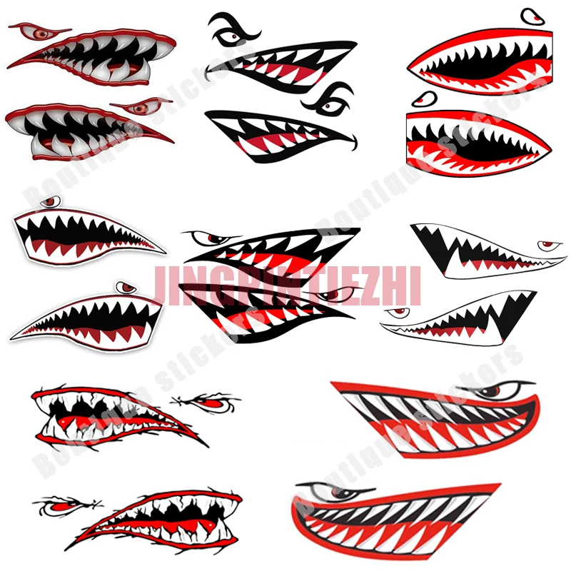 2-piece Set Shark Mouth Teeth Car Decoration Decal Vinyl Racing Helmet Stickers Anime Graffiti for JDM SUV RV Decor 13cm