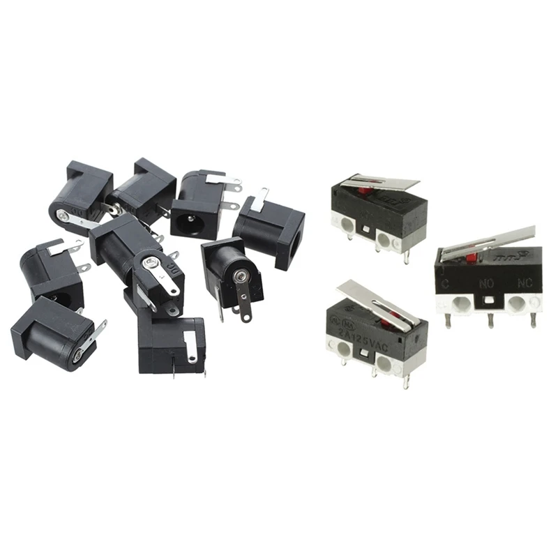 

10Pcs DC Power Jack Socket PCB Mount & 10Pcs 2A 125V Mini-Limit Switch Lever Roller Arm Actuator
