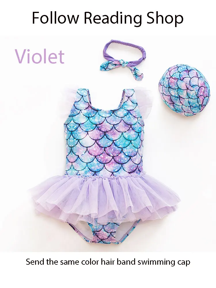 Children Swimsuit One Piece Swimsuit New Girl Baby Mermaid Swimsuit Princess Fashion Cartoon Fish Scale Print Ballet Dance One Piece Kids Sequin Tulle Swimsuits