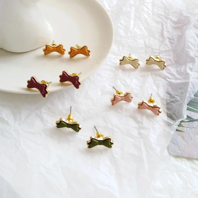 Милые корейские серьги-гвоздики с милым маленьким бантом для девочек, простые креативные цветные серьги с бантом, Модные женские ювелирные аксессуары