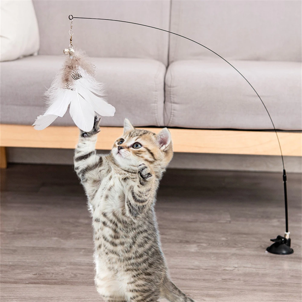 Simulation Bird Interactive Cat Toy Funny Feather Bird with Bell Cat Stick Toys for Kitten Playing Teaser Wand Toy Cat Supplies