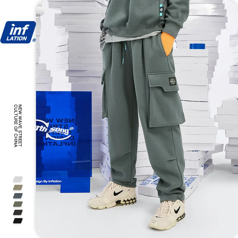 Casual Pants Streetwear Loose Winter Fit Autumn Retro Warm FLAT 3232W Men Pure-Color