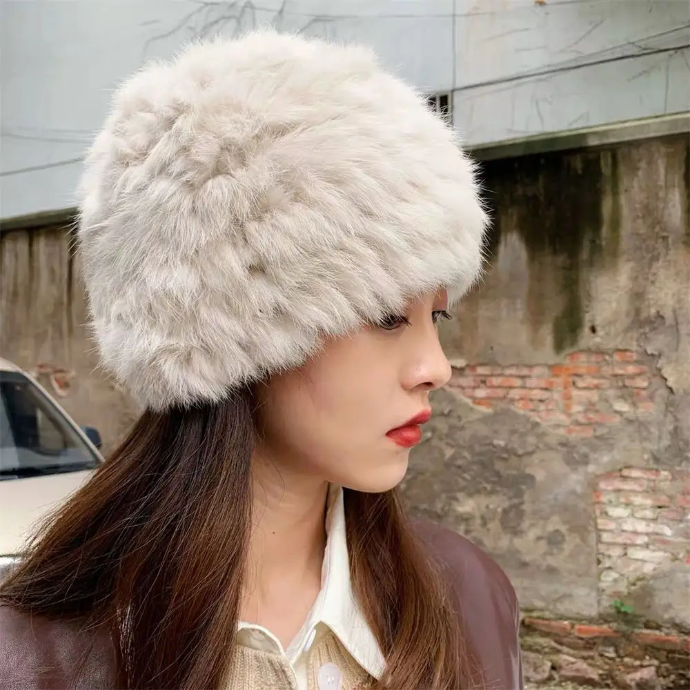 Fashion Luxury Hats Winter Women Rabbit Fur Hat Warm Natural Fluffy Fur